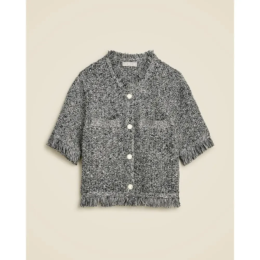 J CREW Cropped fringe trim lady jacket short sleeve cardigan Gray size xs